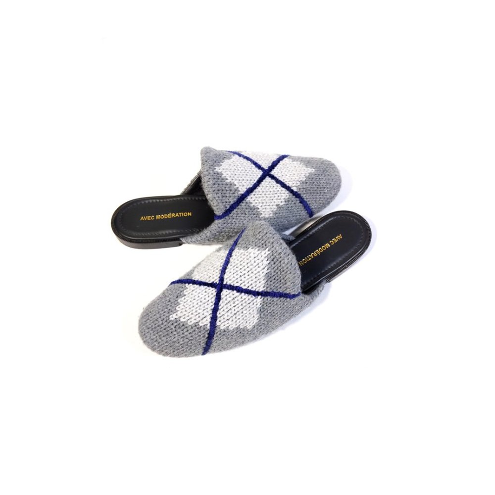 Avec Moderation Womens Mule Argyle knit sweater slides Size 8.5